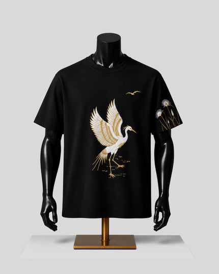 Golden Crane Graphic Black Tee
