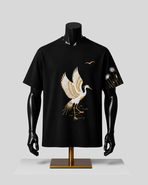Golden Crane Graphic Black Tee