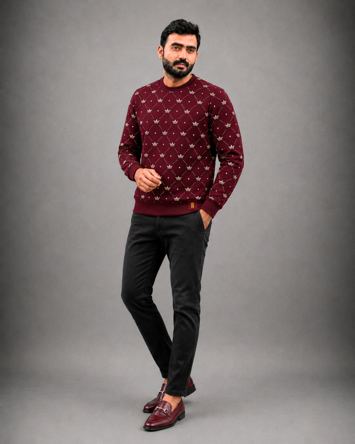 royal-crest-monogram-sweatshirt-Burgundy-model-wear-webp